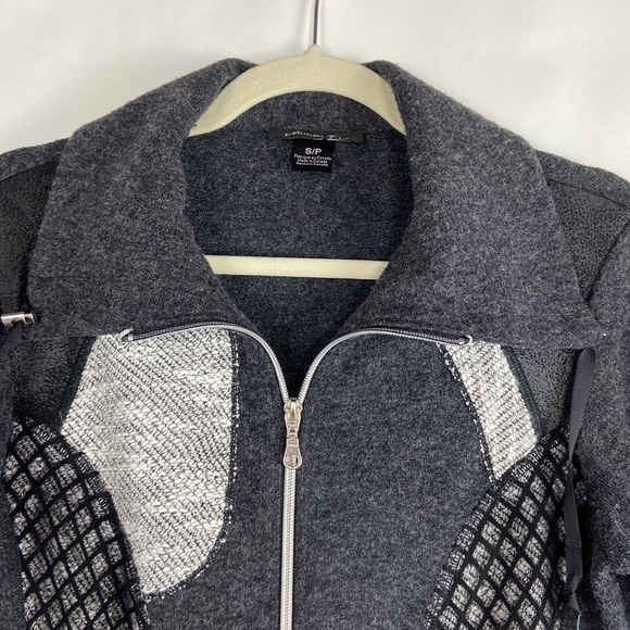 MICHAEL Tyler Full Zip Jacket Gray Black Abstract Patchwork Art To Wear Cardigan - Picture 3 of 16
